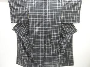 アンティーク　格子織出し米沢紬着物